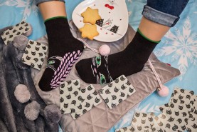 Black cat socks 1 pair for Women, present for cat lover