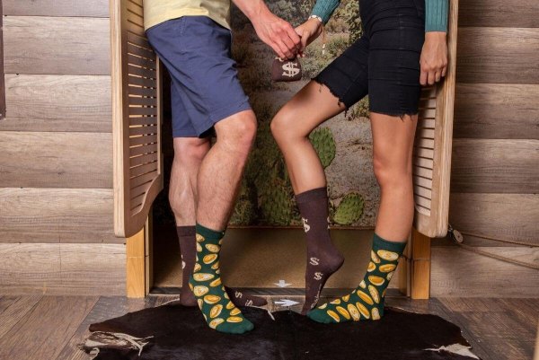 Moneybag Socks Unisex, 1 pair, brown and green socks, socks with dollar patterns, Rainbow Socks