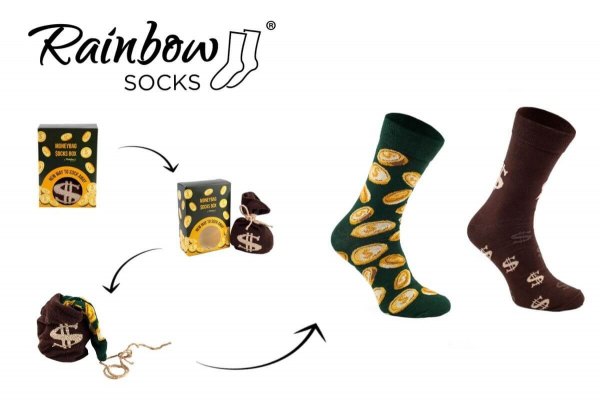 Moneybag, moneybag socks box, funny socks, socks for men, socks for women, Rainbow Socks