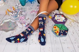 blue socks for happy birthday, navy blue cotton socks, 3 pairs, birthday gift idea, happy birthday socks box