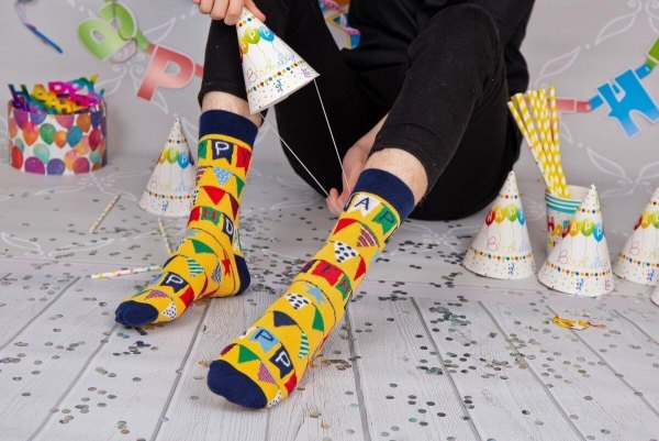 Happy Birthday yellow socks, birthday party, unisex socks, birthday surprise, cotton socks