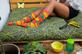 Unique floral gift, orange cotton socks with sunflower, colourful cotton socks, garden socks box, 3 pairs