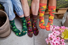 unique floral gift for gardener, green cotton socks, brown cotton socks, orange cotton socks, socks for a gardener