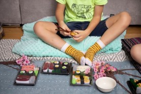 Children’s Sushi Socks Box Tamago, sushi socks box, 3 pairs, colourful socks, Rainbow Socks
