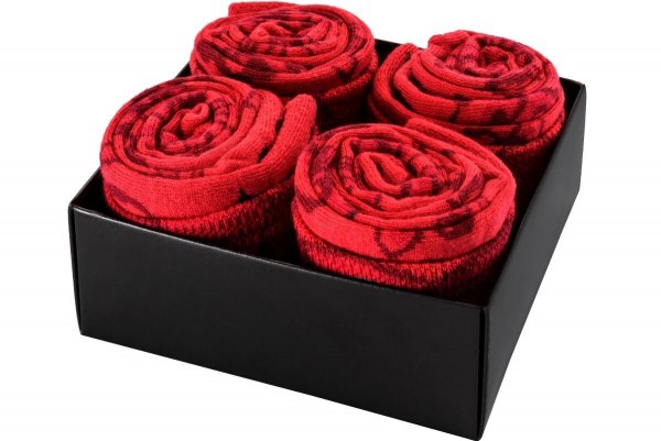 Blumenstrauß Socken, Rosensockenbox, rote Socken, Socken mit Rosenmuster, Socken in einer Box