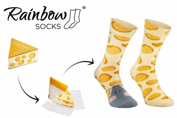 cheese socks box mouse and cheese, Rainbow Socks gift ideas