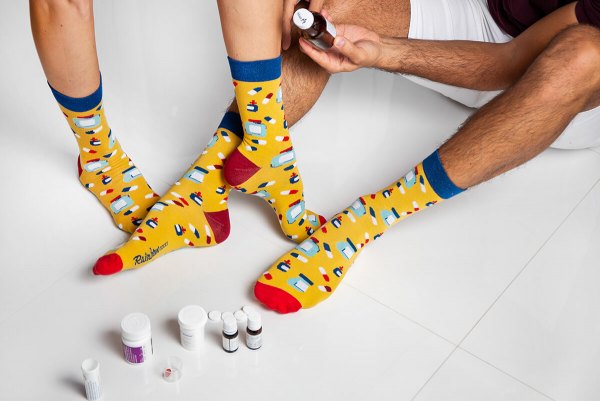 Nurse Socks Funny Gift,  Nurse Fashion Socks Box, yellow cotton socks with medical themes
