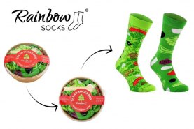 Salad Socks Box, unique gift for healthy lifestyle fan, 2 pairs of high quality green cotton socks, Rainbow Socks