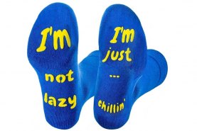 Rutschfeste Baumwollsocken mit ABS, blaue Socken mit sonniger Aufschrift, OEKO-TEX-Zertifikat