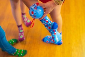 Light blue christmas ball, colourful cotton socks, christmas patterned socks by Rainbow Socks