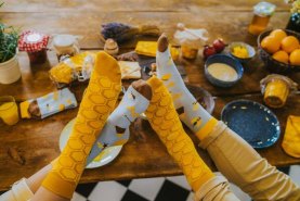 Bawełniane skarpety w słoiku 2 pary, żółte i niebieskie skarpety na prezent dla fana słodkości