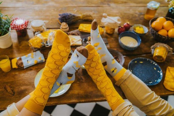Jar Socks: Honey, 2 pairs, socks looking like a honey and bee, funny and original gift idea