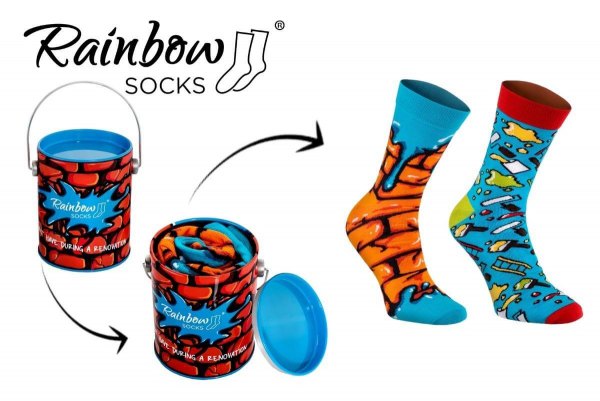 Paint Can Socks by Rainbow Socks, 2 pairs set, colourful cotton socks, socks in a can