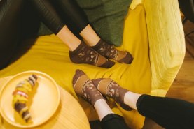 brown ankle socks with coffee patterns, gift for a real coffee lover, unisex socks