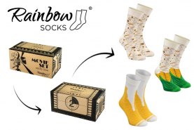 Filmowy zestaw bawełnianych skarpetek 3 pary, kolorowe skarpetki piwo i popcorn, marka Rainbow Socks, prezent