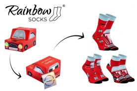 Red car socks in a box, socks looking like a real car, gift for men, 3 pairs