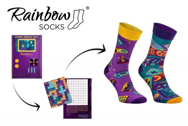 Skarpetki dla fana gier komputerowych, zestaw dla gamera, 2 pary, Rainbow Socks