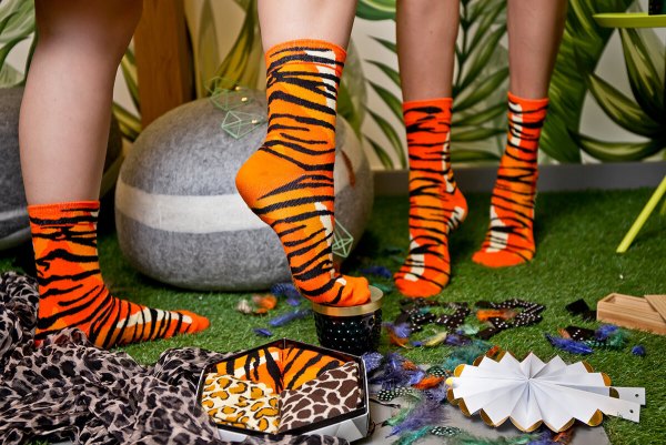 Box Wild Socks, Tiger Socks, orangefarbene Baumwollsocken, 3 Paar, Socken für Wildtierliebhaber, Geschenk für Reisende