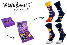 Space Socks Box by Rainbow Socks, 2 pairs of socks, planets solar system design