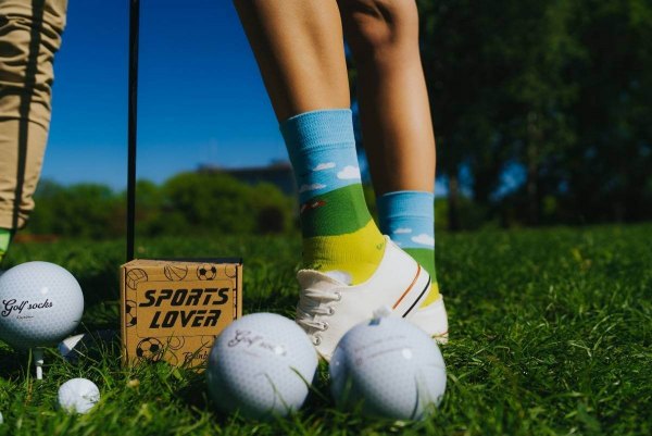 Socken Ball für einen Golfer, Golfsocken, grüne und blaue Baumwollsocken, 2 Paar Socken, Geburtstagsgeschenk für einen Golffan