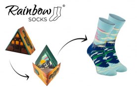 Mountain hut socks box 1 pair by Rainbow Socks, funny and original gift idea for a hiking lover
