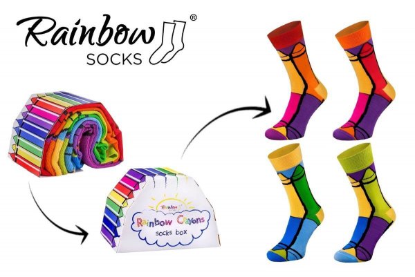 Rainbow Socks Crayon Box, 2 pairs, socks for men and women