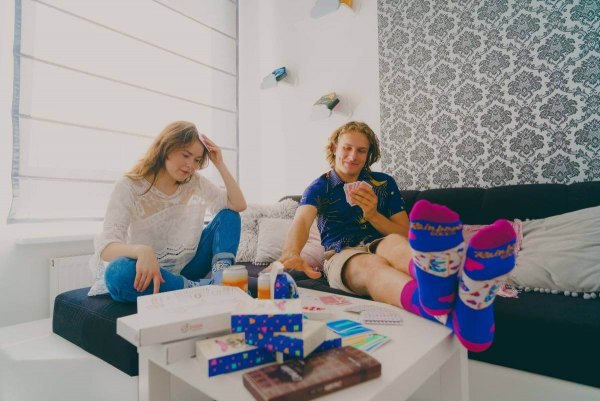 Blaue Baumwollsocken, Spielkarten Sockenbox, 1 Paar Socken, Geschenkidee zum Geburtstag für Männer und Frauen