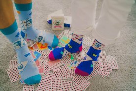 High quality blue cotton socks, socks looking like a deck of cards, playing with cards socks box, 1 pair of socks
