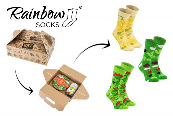 Lunch socks box, 3 pairs of colourful socks, leomnade socks in a can, salad socks box, Rainbow Socks