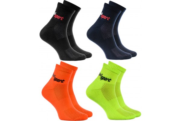Sportowe skarpetki od Rainbow Socks, 4 pary, czarne, granat, pomarańczowe i zielone