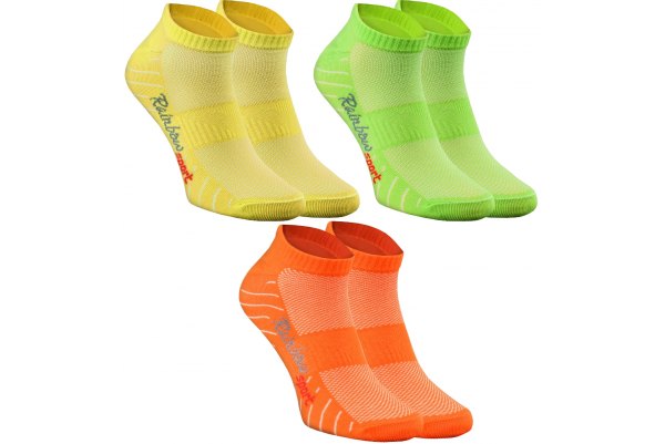 Bawełniane sportowe skarpetki od Rainbow Socks, 3 pary, żółte, zielone i pomarańczowe