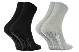 Bawełniane skarpetki antypośligowe od Rainbow Socks, 2 pary, szare i czarne