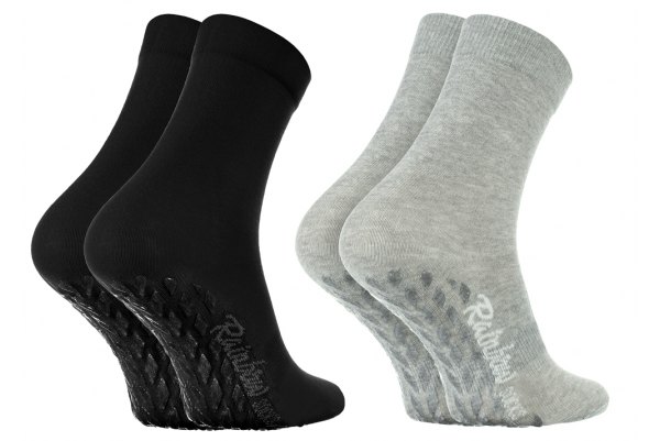 Rutschfeste Socken aus Baumwolle von Rainbow Socks, 2 Paar, grau und schwarz