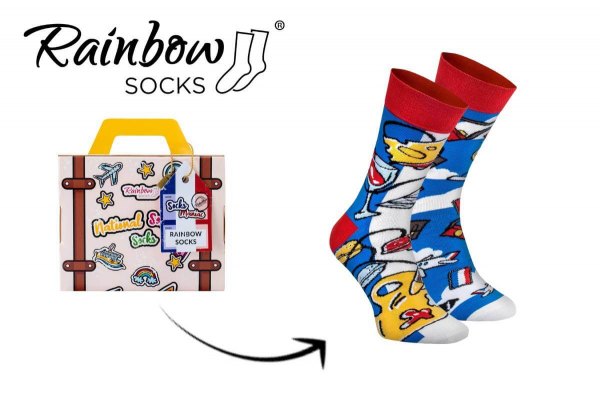 1 pair of colourful cotton socks with French patterns