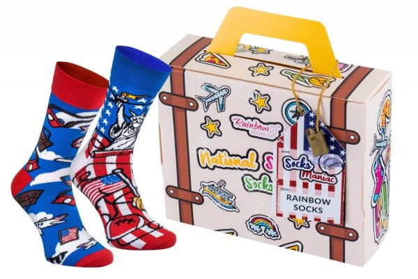 Skarpetki w walizce USA, 1 para, Rainbow Socks