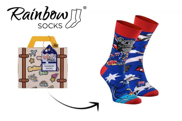 National Socks Box 1 Pair Australia, socks for traveller, adventurous socks, Rainbow Socks