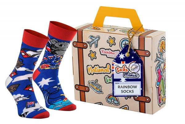 National Socks Box Australia, 1 Paar, bunte Baumwollsocken, Rainbow Socken