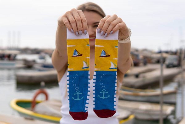 yellow patterned socks, boat socks box, 3 pairs, Rainbow Socks