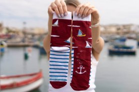 red colourful cotton socks, boat socks box, 3 pairs of socks, Rainbow Socks