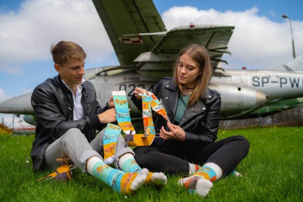 Socks with retro designs, gift idea for an aviation fan, Rainbow Socks, 2 pairs of colourful cotton socks