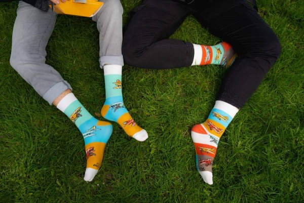 Plane Socks Box, 2 pairs of colourful cotton socks, socks looking like a plane, Rainbow Socks