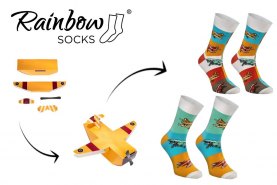 Plane Socks Box, 2 pairs of colourful cotton socks, patterned socks with plane designs, Rainbow Socks