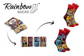 2 pairs of cotton socks with comic patterns, comic socks box, Rainbow Socks