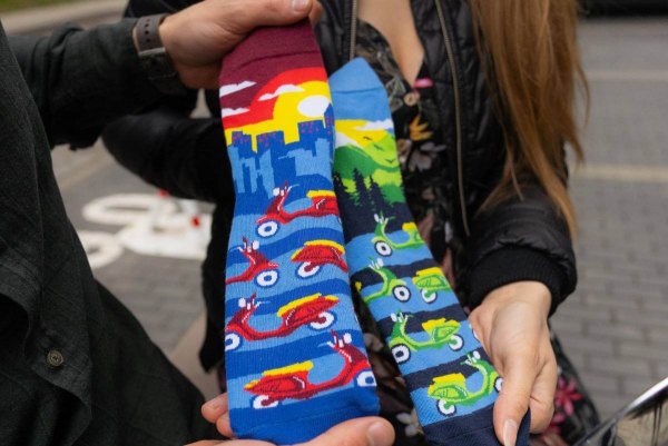 colourful patterned socks with motor scooter designs, funny socks for a gift, Rainbow Socks