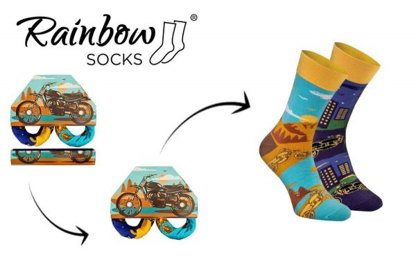 Motorbike Socks Box, 1 pair of patterned socks, socks for motorcyclist, Rainbow Socks