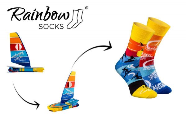 1 para kolorowych bawełnianych skarpetek, skarpetkowa deska windsurfingowa, Rainbow Socks