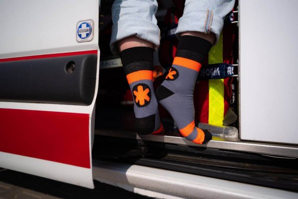 ambulance socks box, 1 pair of gray socks, funny gift idea for doctor and medic