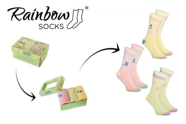 pastelowe bawełniane skarpetki od Rainbow Socks, skarpetki w pudełku yoga, 3 pary