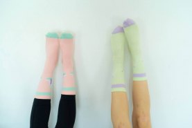 green and pink cotton socks with yoga patterns, socks in a box, 3 pairs, Rainbow Socks