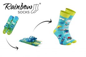 1 para niebieskich skarpetek we wzory narciarskie, skarpetkowe narty, Rainbow Socks